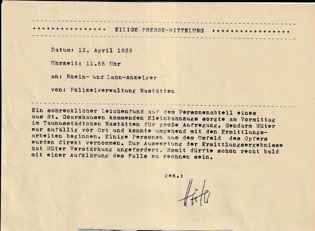 Pressemitteilung aus der Ermittlungsakte